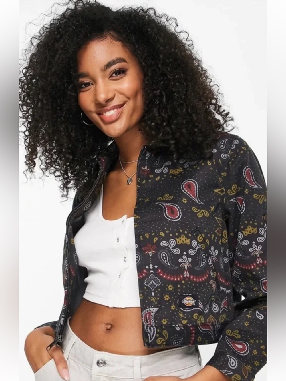 Dickies Womens Cropped  Paisley Print Canvas Eisenhower Jacket Size Medium